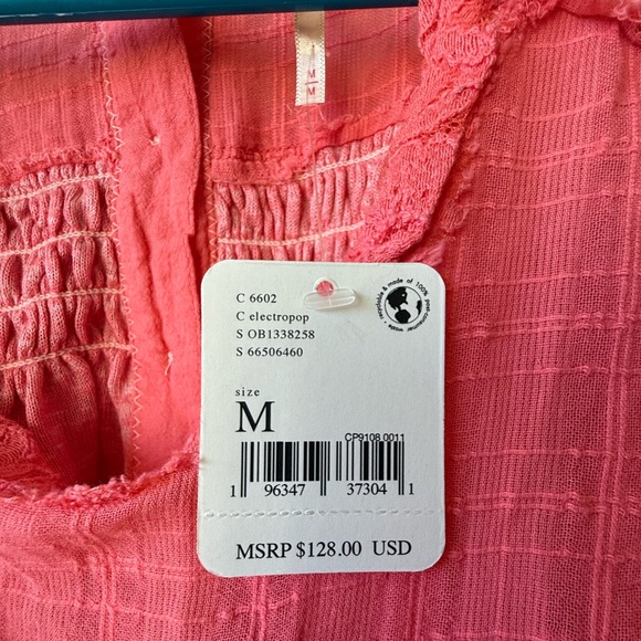 NWT Free People Sea Breeze Sleeveless Tunic Shirt Electropop (Coral) SZ Medium - Picture 6 of 6